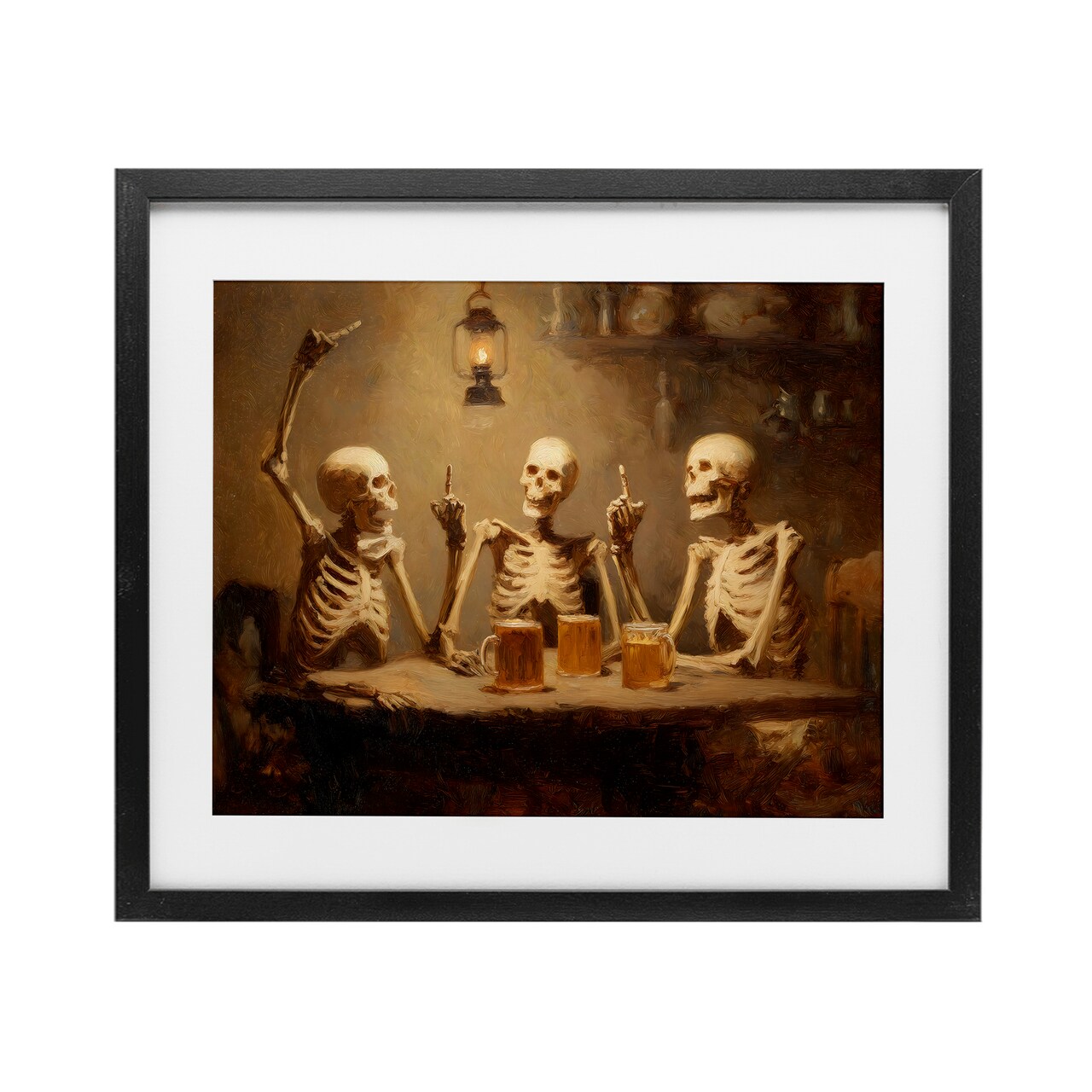 Stupell Industries Skeletons Drinking at Tavern Framed Print Under Glass, design by Arlington Prints